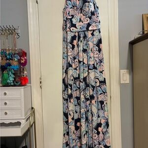 Lilly Pulitzer Navy Floral Maxi Dress with Pastel Print